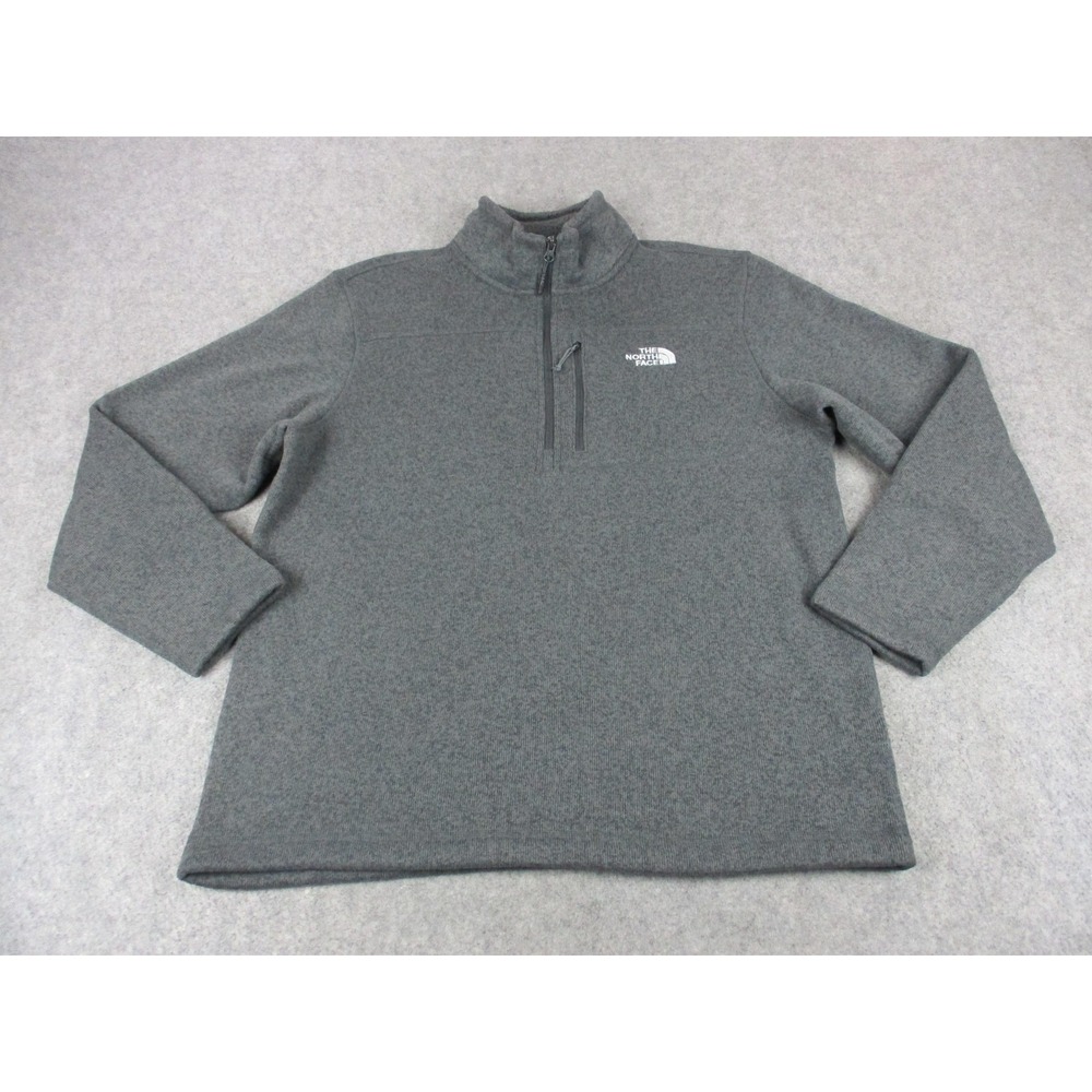 North Face Sweater Mens Extra Large Gray Fleece 1/4 Zip Pocket Fleece Sweatshirt